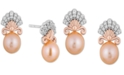 Enchanted Disney Fine Jewelry Pink Cultured Freshwater Pearl (7mm) & Diamond (1/7 ct. t.w.) Ariel Shell Stud Earrings in Sterling Silver & 14k Rose Gold